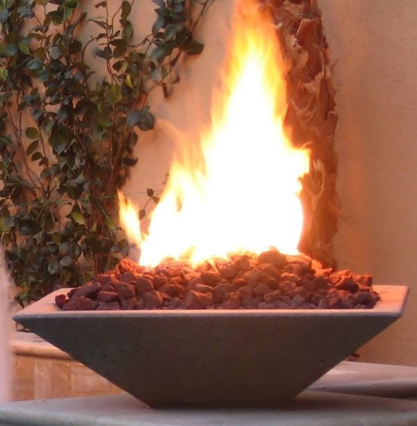 The OBLIQUE SQUARE FIRE BOWL is a concrete decorative bowl.